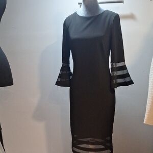 Calvin Klein Black Dress with Sheer Sleeve Details